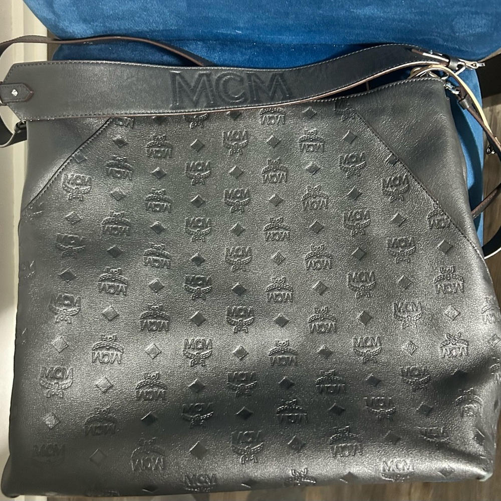 Authentic MCM Black Monogram Embossed Leather Hand/Shoulder Bag